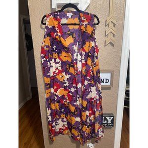 LuLaRoe Joy Vest Purple Mustard Floral Size Large EUC